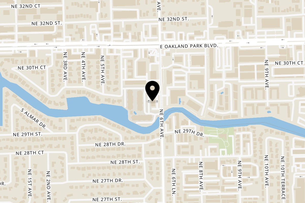 Map showing the location of Candela Restaurant on 2909 NE 6th Ave in Wilton Manors